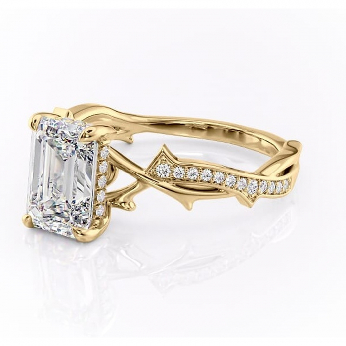 Inel de logodnă Eleanor din aur Galben 14kt cu moissanite tăietură smarald – Montură pavé rafinată pentru profil mediu | Personalizează și configurează gratuit online [7]