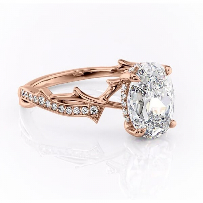 Inel de logodnă Eleanor din aur Rose 14kt cu moissanite tăietură ovală – Montură pavé rafinată pentru profil mediu | Personalizează și configurează gratuit online [1]