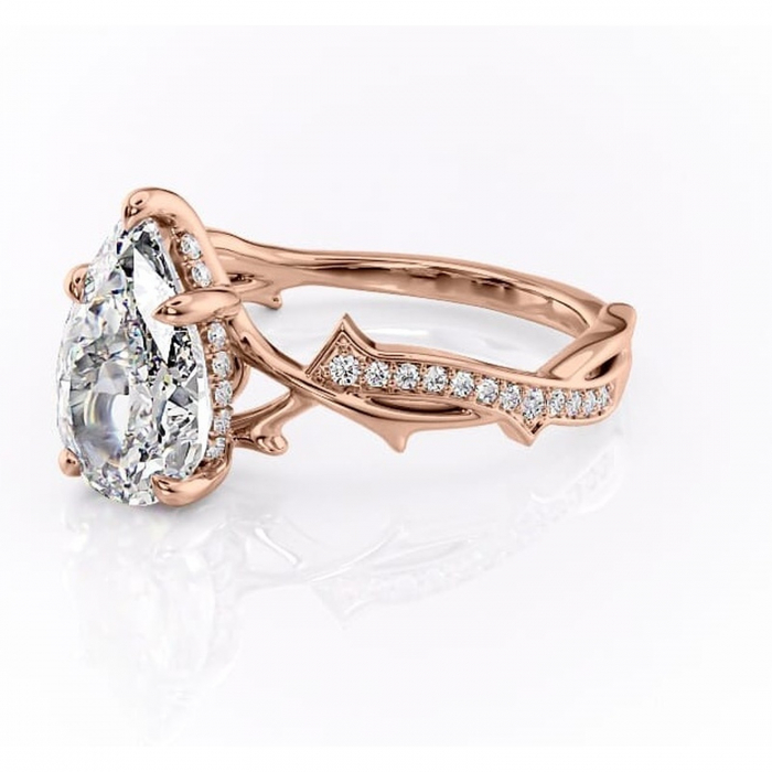 Inel de logodnă Eleanor din aur Rose 18kt cu moissanite tăietură pară – Montură pavé rafinată pentru profil mediu | Personalizează și configurează gratuit online [7]