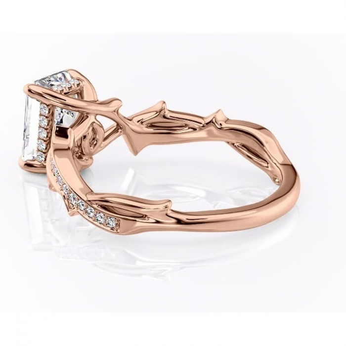 Inel de logodnă Eleanor din aur Rose 14kt cu moissanite tăietură radiantă – Montură pavé rafinată pentru profil mediu | Personalizează și configurează gratuit online [5]