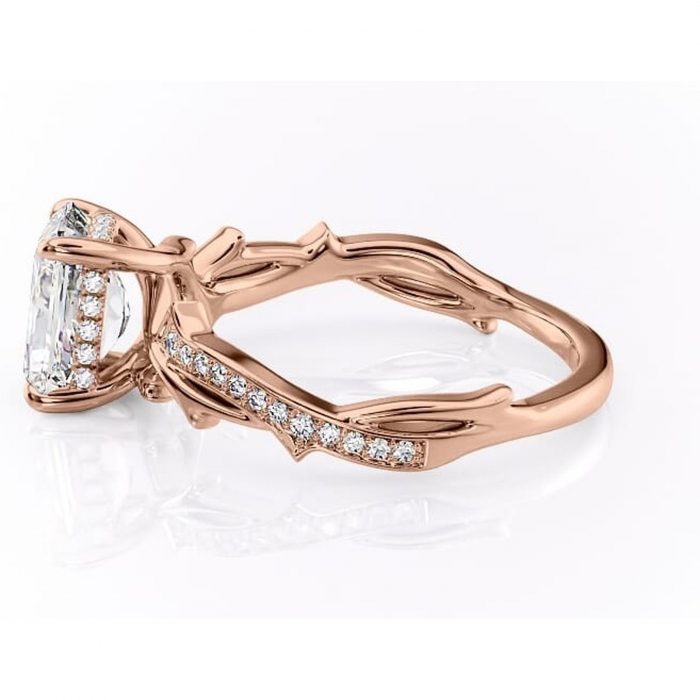 Inel de logodnă Eleanor din aur Rose 14kt cu moissanite tăietură radiantă – Montură pavé rafinată pentru profil mediu | Personalizează și configurează gratuit online [6]