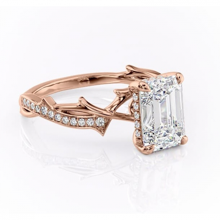 Inel de logodnă Eleanor din aur Rose 14kt cu moissanite tăietură smarald – Montură pavé rafinată pentru profil mediu | Personalizează și configurează gratuit online [1]