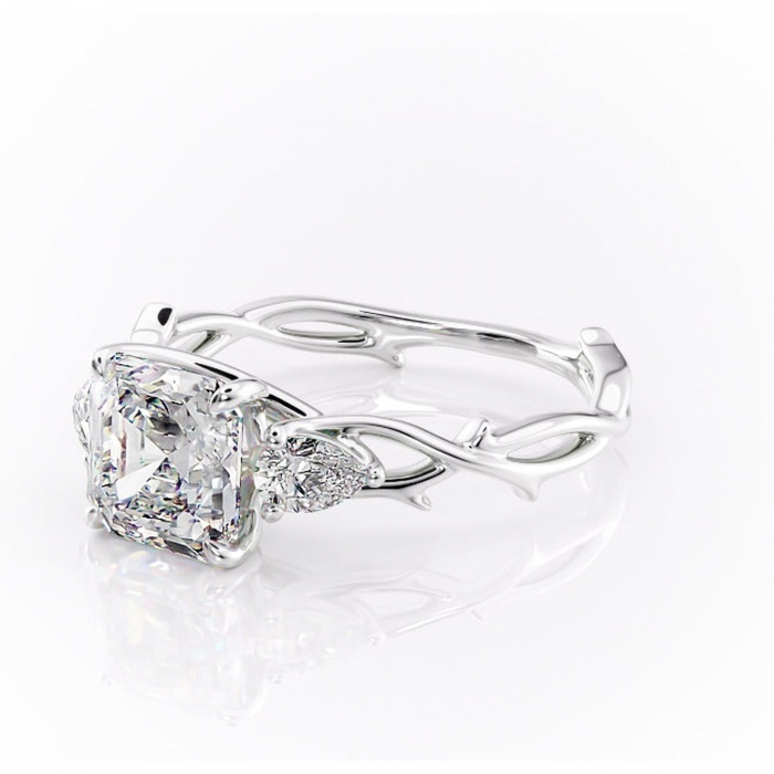 Inel de logodnă Elira din aur Alb 18kt cu moissanite tăietură asscher – Montură cu trei pietre rafinată pentru profil mediu | Personalizează și configurează gratuit online [7]