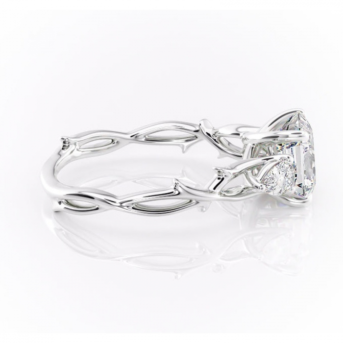 Inel de logodnă Elira din aur Alb 14kt cu moissanite tăietură asscher – Montură cu trei pietre rafinată pentru profil mediu | Personalizează și configurează gratuit online [2]