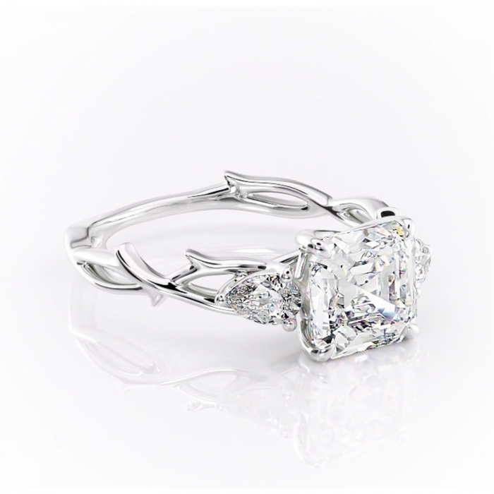 Inel de logodnă Elira din aur Alb 14kt cu moissanite tăietură asscher – Montură cu trei pietre rafinată pentru profil mediu | Personalizează și configurează gratuit online [1]