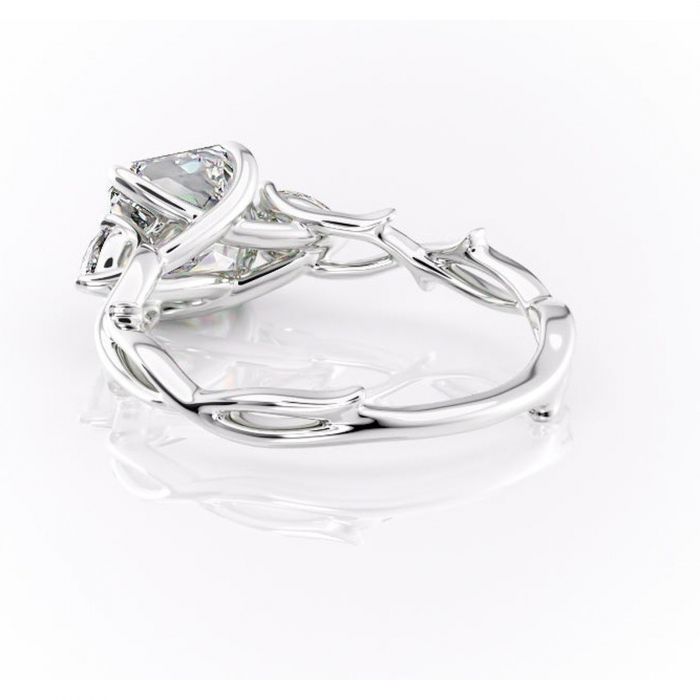 Inel de logodnă Elira din aur Alb 14kt cu moissanite tăietură asscher – Montură cu trei pietre rafinată pentru profil mediu | Personalizează și configurează gratuit online [4]