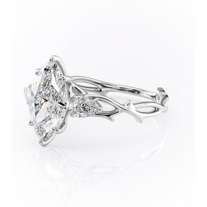 Inel de logodnă Elira din aur Alb 14kt cu moissanite tăietură marquise – Montură cu trei pietre rafinată pentru profil mediu | Personalizează și configurează gratuit online [7]