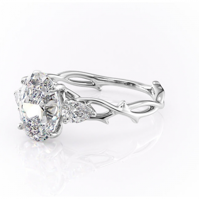 Inel de logodnă Elira din aur Alb 14kt cu moissanite tăietură ovală – Montură cu trei pietre rafinată pentru profil mediu | Personalizează și configurează gratuit online [7]