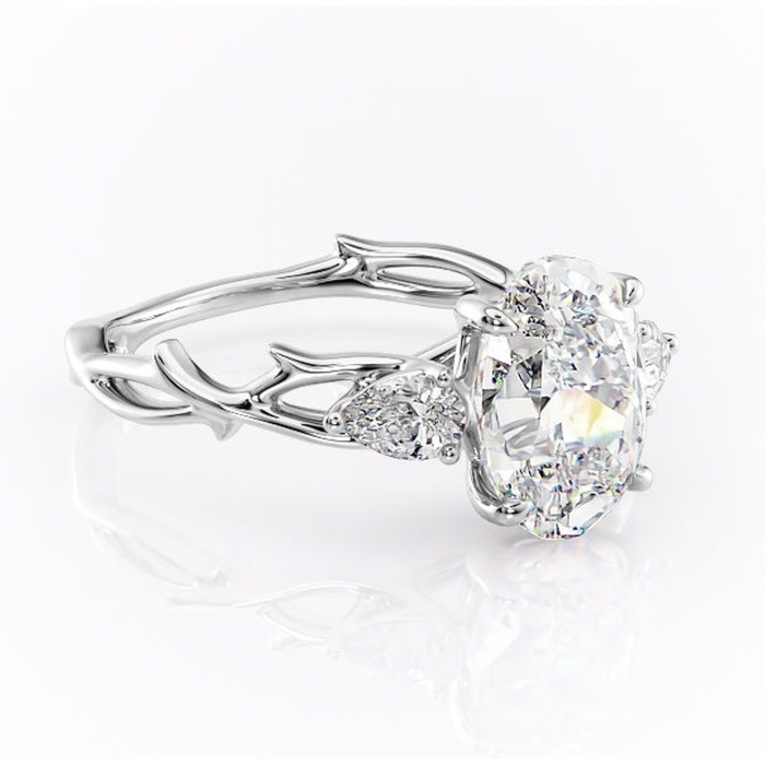 Inel de logodnă Elira din aur Alb 14kt cu moissanite tăietură ovală – Montură cu trei pietre rafinată pentru profil mediu | Personalizează și configurează gratuit online [1]