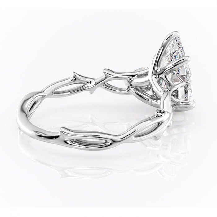 Inel de logodnă Elira din aur Alb 14kt cu moissanite tăietură pară – Montură cu trei pietre rafinată pentru profil mediu | Personalizează și configurează gratuit online [3]