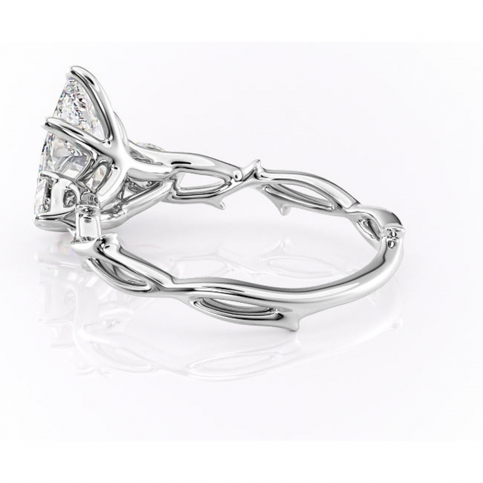 Inel de logodnă Elira din aur Alb 14kt cu moissanite tăietură pară – Montură cu trei pietre rafinată pentru profil mediu | Personalizează și configurează gratuit online [5]