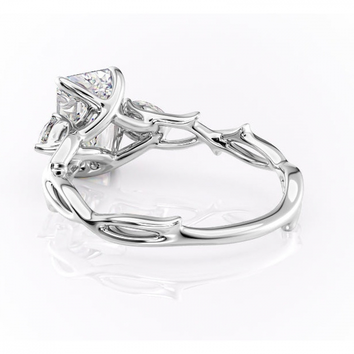 Inel de logodnă Elira din aur Alb 14kt cu moissanite tăietură smarald – Montură cu trei pietre rafinată pentru profil mediu | Personalizează și configurează gratuit online [4]