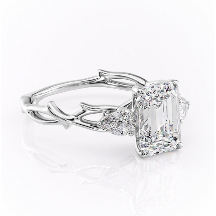 Inel de logodnă Elira din aur Alb 14kt cu moissanite tăietură smarald – Montură cu trei pietre rafinată pentru profil mediu | Personalizează și configurează gratuit online [1]