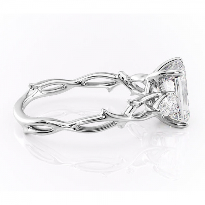 Inel de logodnă Elira din aur Alb 14kt cu moissanite tăietură smarald – Montură cu trei pietre rafinată pentru profil mediu | Personalizează și configurează gratuit online [2]