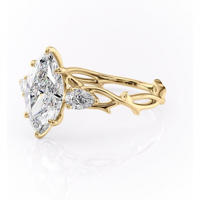 Inel de logodnă Elira din aur Galben 14kt cu moissanite tăietură marquise – Montură cu trei pietre rafinată pentru profil mediu | Personalizează și configurează gratuit online [7]
