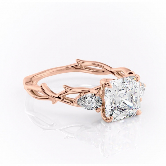 Inel de logodnă Elira din aur Rose 14kt cu moissanite tăietură asscher – Montură cu trei pietre rafinată pentru profil mediu | Personalizează și configurează gratuit online [1]