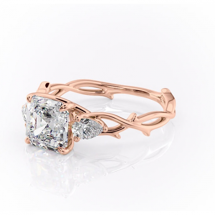 Inel de logodnă Elira din aur Rose 14kt cu moissanite tăietură asscher – Montură cu trei pietre rafinată pentru profil mediu | Personalizează și configurează gratuit online [7]