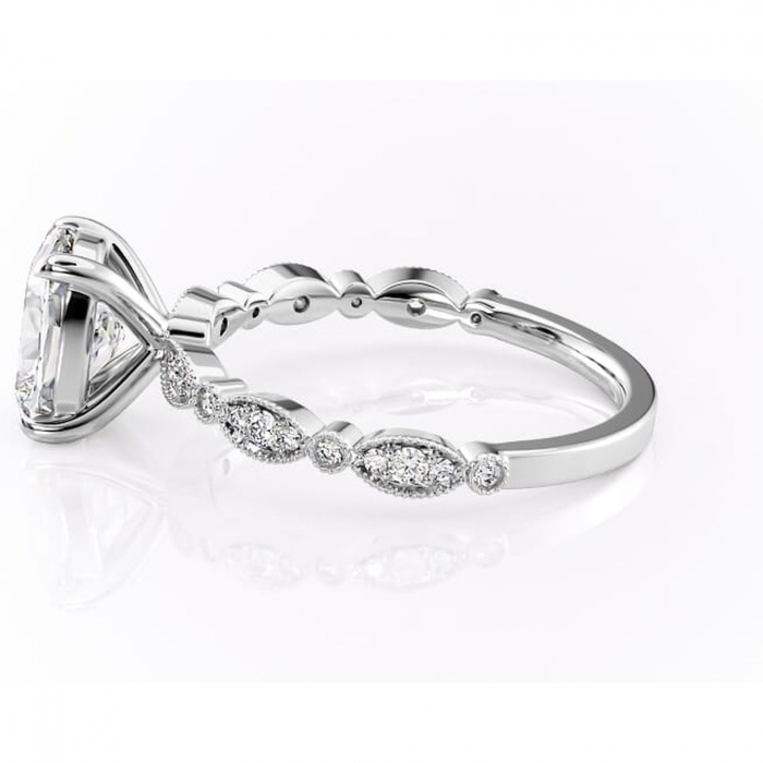 Inel de logodnă Elowen din aur Alb 14kt cu moissanite tăietură asscher – Pietre laterale rafinată pentru profil înalt | Personalizează și configurează gratuit online [6]
