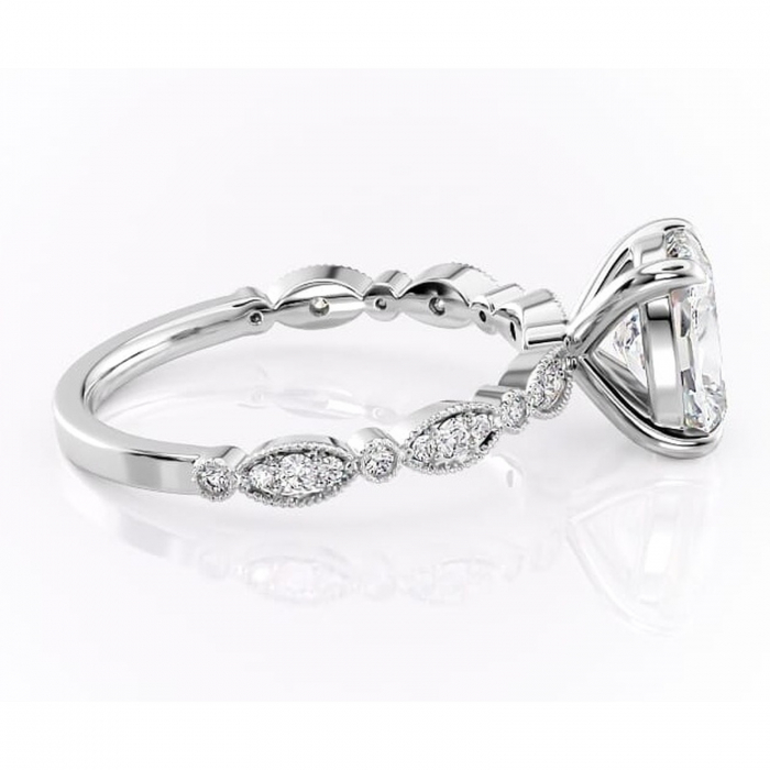 Inel de logodnă Elowen din aur Alb 14kt cu moissanite tăietură asscher – Pietre laterale rafinată pentru profil înalt | Personalizează și configurează gratuit online [2]