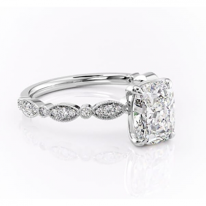 Inel de logodnă Elowen din aur Alb 14kt cu moissanite tăietură asscher – Pietre laterale rafinată pentru profil înalt | Personalizează și configurează gratuit online [1]