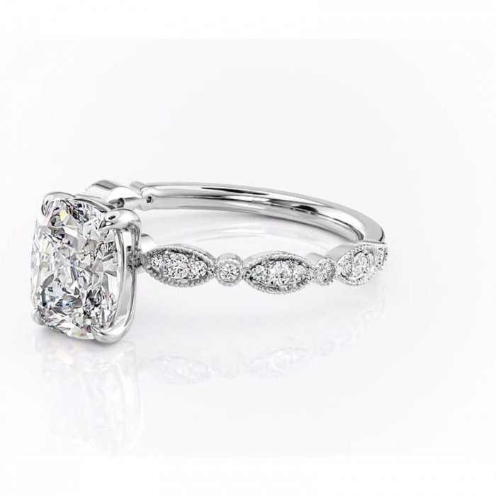 Inel de logodnă Elowen din aur Alb 14kt cu moissanite tăietură asscher – Pietre laterale rafinată pentru profil înalt | Personalizează și configurează gratuit online [7]