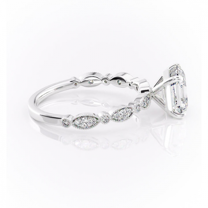 Inel de logodnă Elowen din aur Alb 14kt cu moissanite tăietură asscher – Pietre laterale rafinată pentru profil înalt | Personalizează și configurează gratuit online [2]
