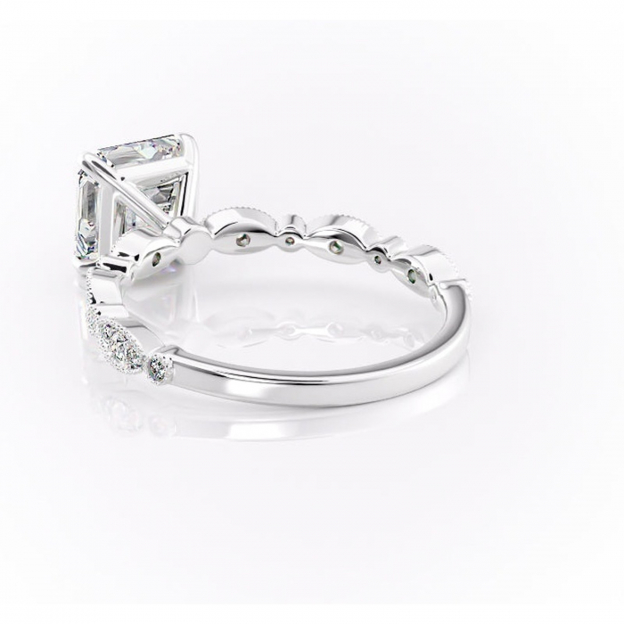Inel de logodnă Elowen din aur Alb 14kt cu moissanite tăietură asscher – Pietre laterale rafinată pentru profil înalt | Personalizează și configurează gratuit online [4]