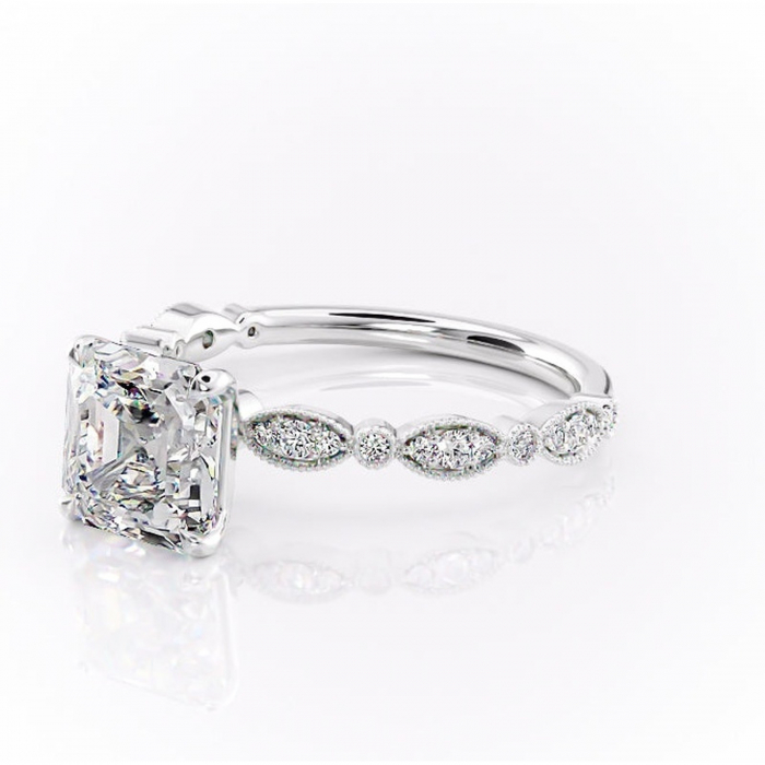 Inel de logodnă Elowen din aur Alb 14kt cu moissanite tăietură asscher – Pietre laterale rafinată pentru profil înalt | Personalizează și configurează gratuit online [7]