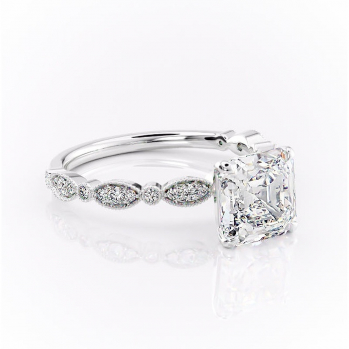 Inel de logodnă Elowen din aur Alb 14kt cu moissanite tăietură asscher – Pietre laterale rafinată pentru profil înalt | Personalizează și configurează gratuit online [1]