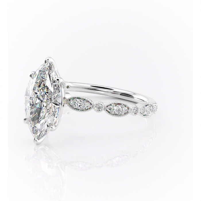 Inel de logodnă Elowen din aur Alb 14kt cu moissanite tăietură marquise – Pietre laterale rafinată pentru profil înalt | Personalizează și configurează gratuit online [7]