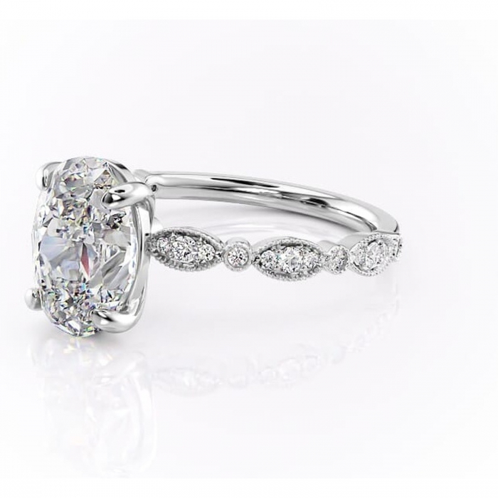 Inel de logodnă Elowen din aur Alb 14kt cu moissanite tăietură ovală – Pietre laterale rafinată pentru profil înalt | Personalizează și configurează gratuit online [7]