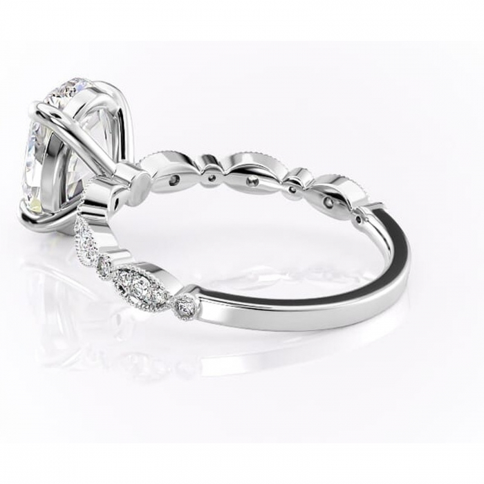 Inel de logodnă Elowen din aur Alb 14kt cu moissanite tăietură ovală – Pietre laterale rafinată pentru profil înalt | Personalizează și configurează gratuit online [5]