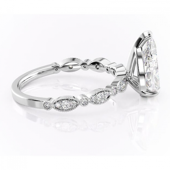 Inel de logodnă Elowen din aur Alb 14kt cu moissanite tăietură pară – Pietre laterale rafinată pentru profil înalt | Personalizează și configurează gratuit online [2]