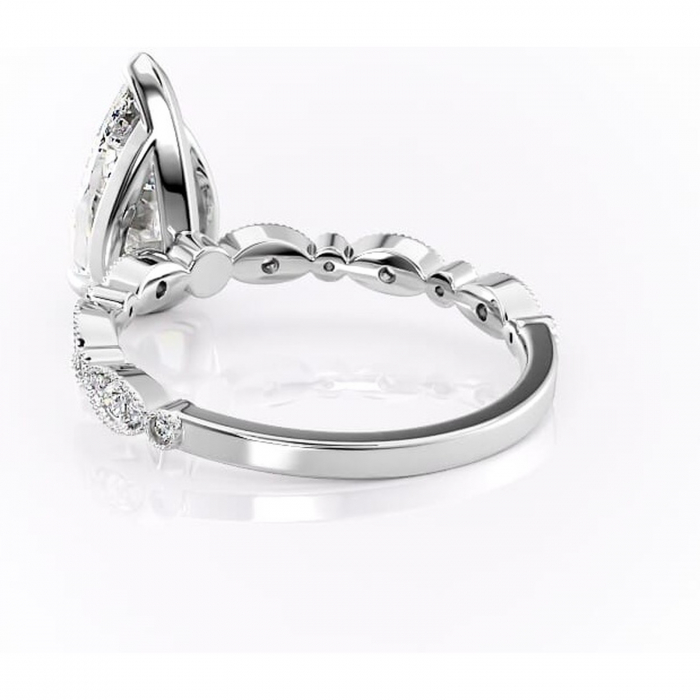 Inel de logodnă Elowen din aur Alb 14kt cu moissanite tăietură pară – Pietre laterale rafinată pentru profil înalt | Personalizează și configurează gratuit online [4]