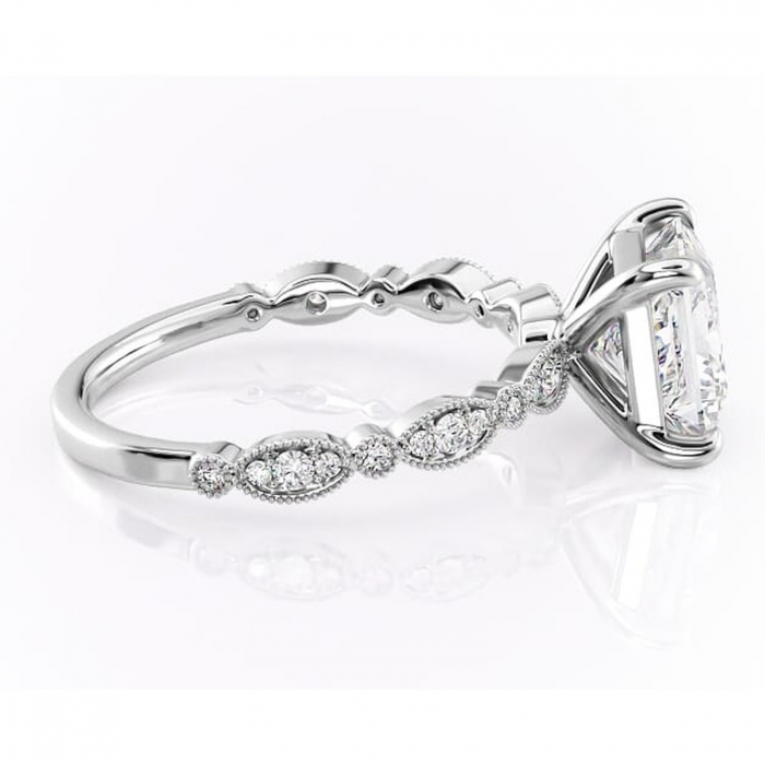Inel de logodnă Elowen din aur Alb 14kt cu moissanite tăietură princess – Pietre laterale rafinată pentru profil înalt | Personalizează și configurează gratuit online [2]