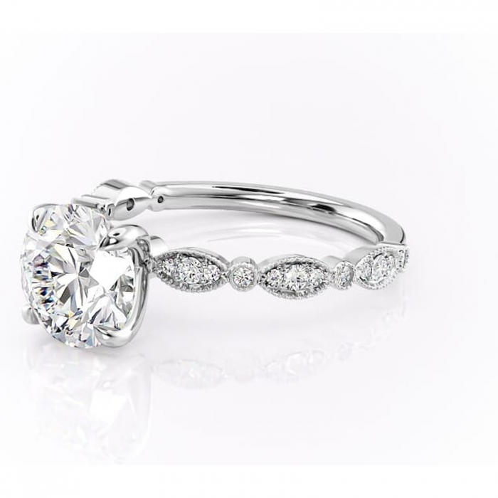 Inel de logodnă Elowen din aur Alb 14kt cu moissanite tăietură rotundă – Pietre laterale rafinată pentru profil înalt | Personalizează și configurează gratuit online [7]