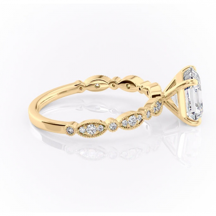 Inel de logodnă Elowen din aur Galben 14kt cu moissanite tăietură asscher – Pietre laterale rafinată pentru profil înalt | Personalizează și configurează gratuit online [2]