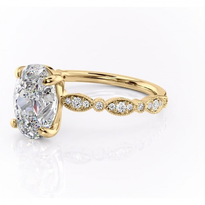 Inel de logodnă Elowen din aur Galben 14kt cu moissanite tăietură ovală – Pietre laterale rafinată pentru profil înalt | Personalizează și configurează gratuit online [7]