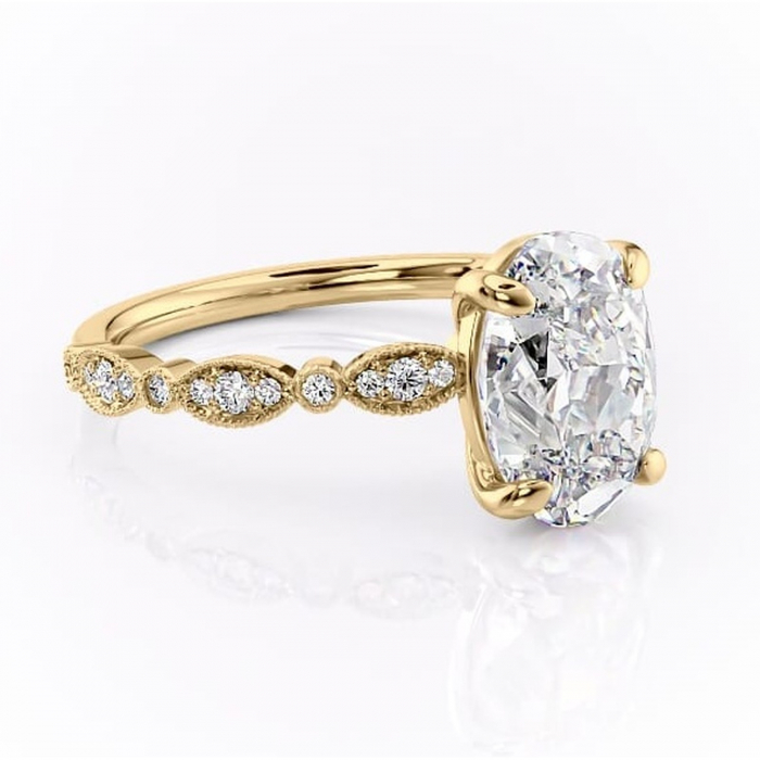Inel de logodnă Elowen din aur Galben 14kt cu moissanite tăietură ovală – Pietre laterale rafinată pentru profil înalt | Personalizează și configurează gratuit online [1]