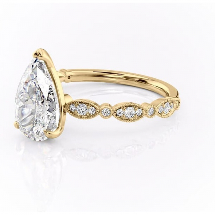 Inel de logodnă Elowen din aur Galben 18kt cu moissanite tăietură pară – Pietre laterale rafinată pentru profil înalt | Personalizează și configurează gratuit online [7]