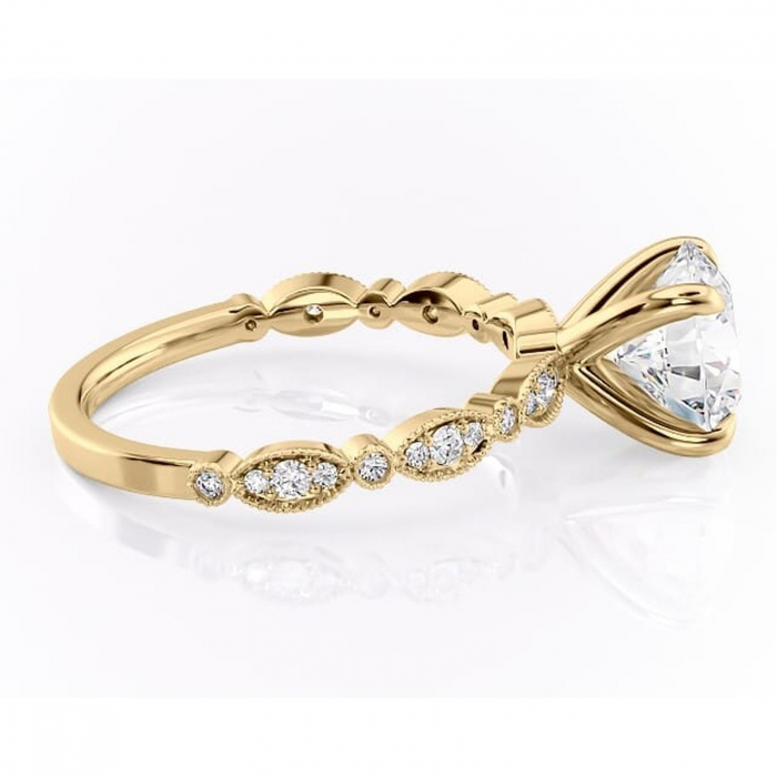 Inel de logodnă Elowen din aur Galben 14kt cu moissanite tăietură rotundă – Pietre laterale rafinată pentru profil înalt | Personalizează și configurează gratuit online [2]
