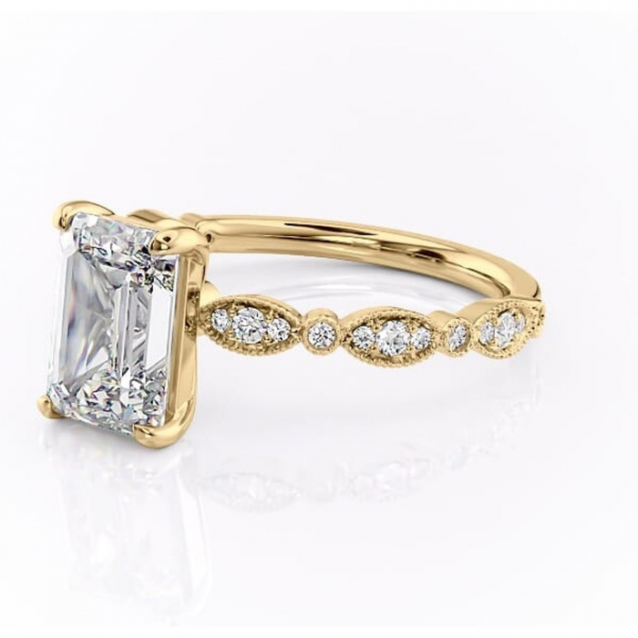 Inel de logodnă Elowen din aur Galben 14kt cu moissanite tăietură smarald – Pietre laterale rafinată pentru profil înalt | Personalizează și configurează gratuit online [7]