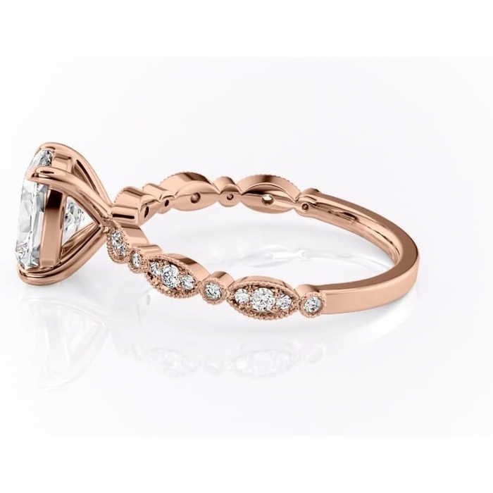 Inel de logodnă Elowen din aur Rose 14kt cu moissanite tăietură asscher – Pietre laterale rafinată pentru profil înalt | Personalizează și configurează gratuit online [6]