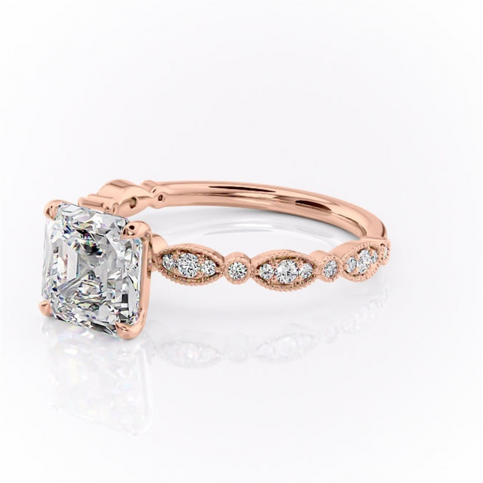 Inel de logodnă Elowen din aur Rose 18kt cu moissanite tăietură asscher – Pietre laterale rafinată pentru profil înalt | Personalizează și configurează gratuit online [7]