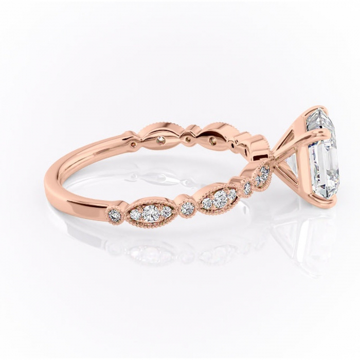 Inel de logodnă Elowen din aur Rose 18kt cu moissanite tăietură asscher – Pietre laterale rafinată pentru profil înalt | Personalizează și configurează gratuit online [2]