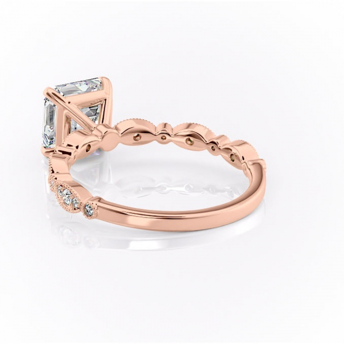 Inel de logodnă Elowen din aur Rose 18kt cu moissanite tăietură asscher – Pietre laterale rafinată pentru profil înalt | Personalizează și configurează gratuit online [4]