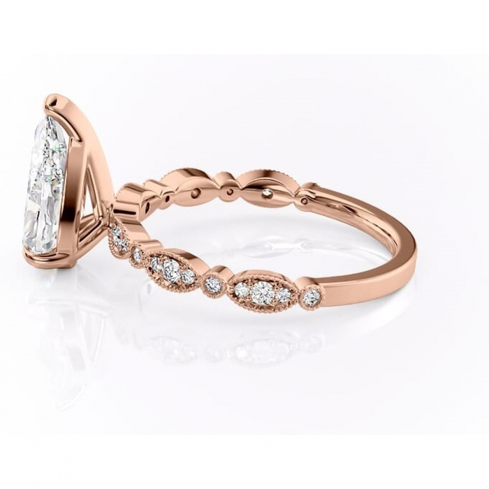 Inel de logodnă Elowen din aur Rose 18kt cu moissanite tăietură pară – Pietre laterale rafinată pentru profil înalt | Personalizează și configurează gratuit online [6]