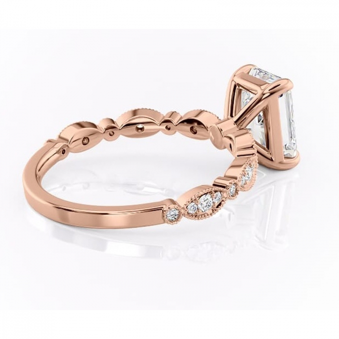 Inel de logodnă Elowen din aur Rose 14kt cu moissanite tăietură radiantă – Pietre laterale rafinată pentru profil înalt | Personalizează și configurează gratuit online [3]