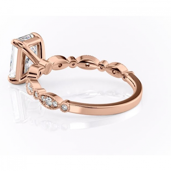 Inel de logodnă Elowen din aur Rose 14kt cu moissanite tăietură radiantă – Pietre laterale rafinată pentru profil înalt | Personalizează și configurează gratuit online [5]