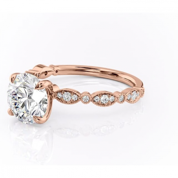 Inel de logodnă Elowen din aur Rose 14kt cu moissanite tăietură rotundă – Pietre laterale rafinată pentru profil înalt | Personalizează și configurează gratuit online [7]